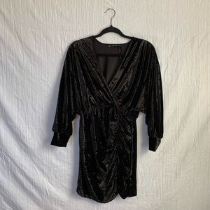 Zara Crushed Black Velvet Mini dress SZ XS